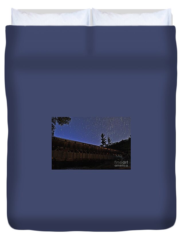 North Star Duvet Cover featuring the photograph North Star Over the Covered Bridge by Steve Brown