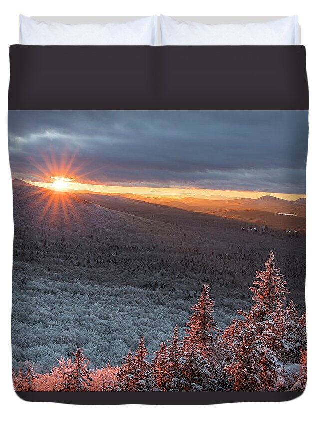 Sugarloaf Duvet Cover featuring the photograph North Sugarloaf Winter Sunset by White Mountain Images