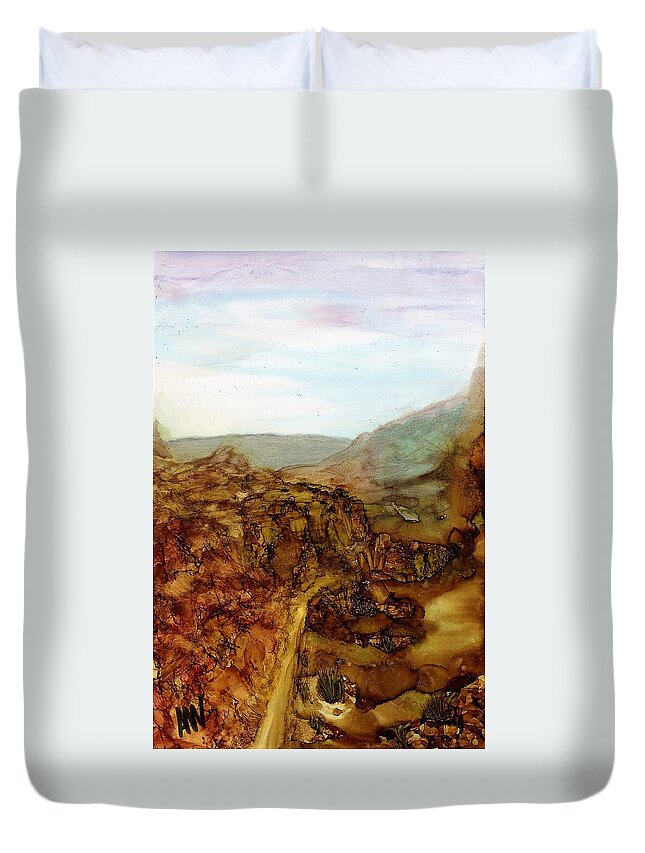 Alcohol Ink Duvet Cover featuring the painting North through the canyon by Angela Marinari