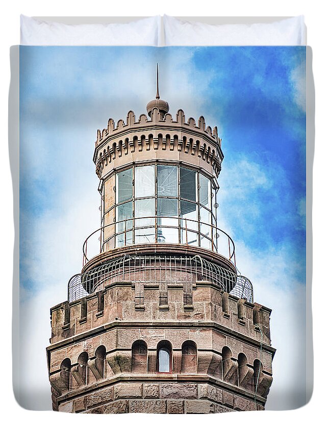 Lighthouse Duvet Cover featuring the photograph North Tower Of Twin Lighthouses by Gary Slawsky