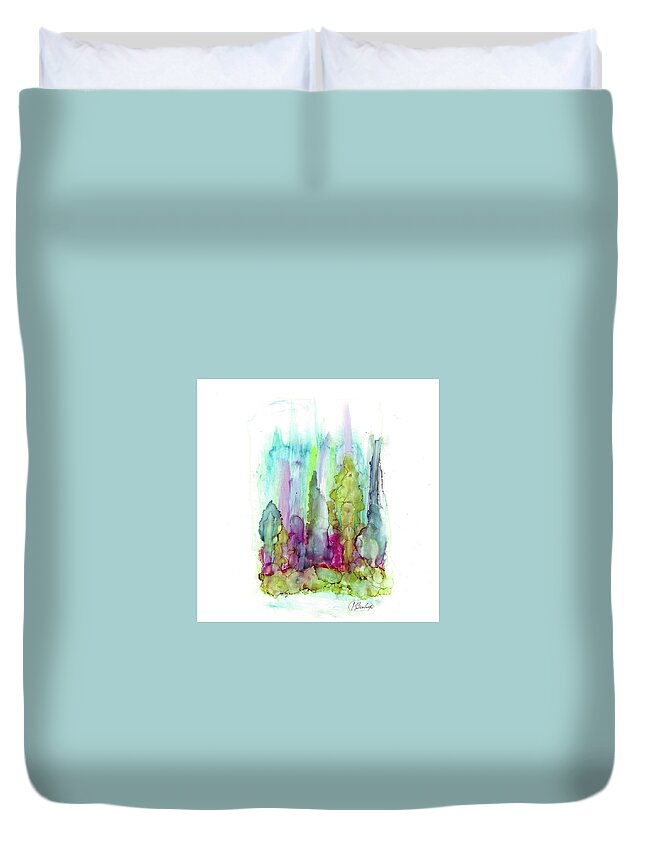 Landscape Duvet Cover featuring the painting Northern Lights by Katy Bishop
