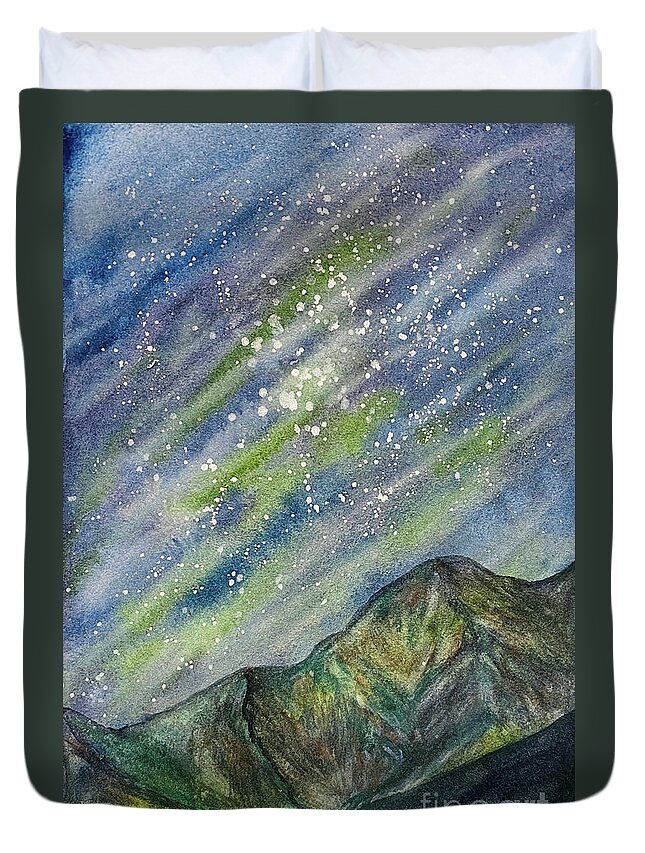 Northern Lights Duvet Cover featuring the painting Northern Lights Obstruction Point by Lisa Neuman