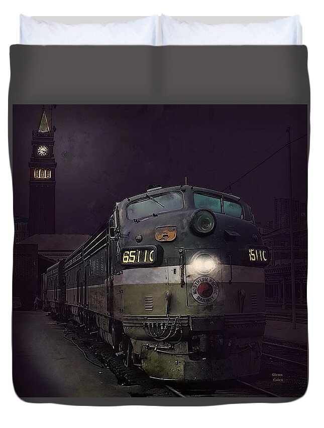 Northern Pacific Duvet Cover featuring the painting Northern Pacific Locomotive - Seattle by Glenn Galen