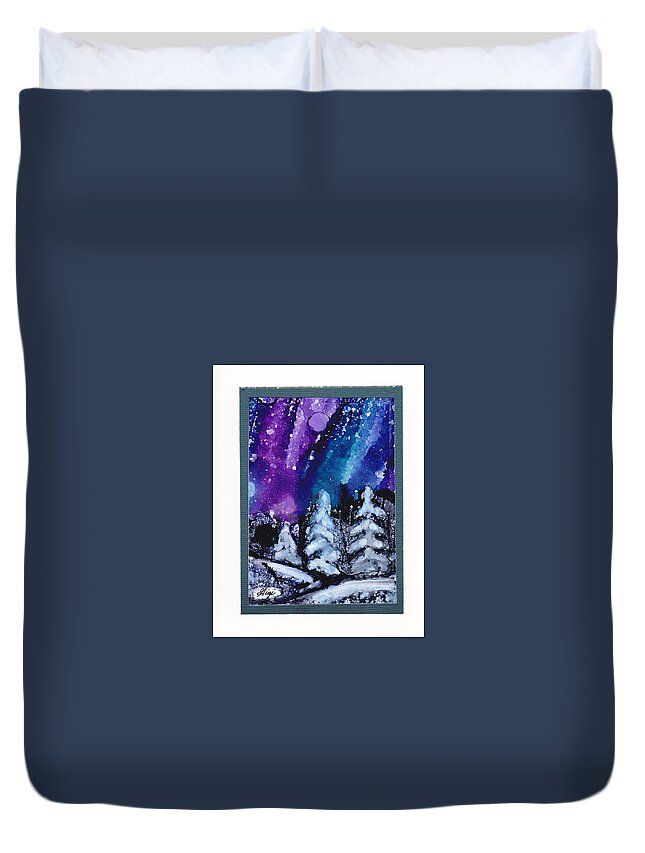 Purple Duvet Cover featuring the painting Northern Winter Sky by Gigi Dequanne