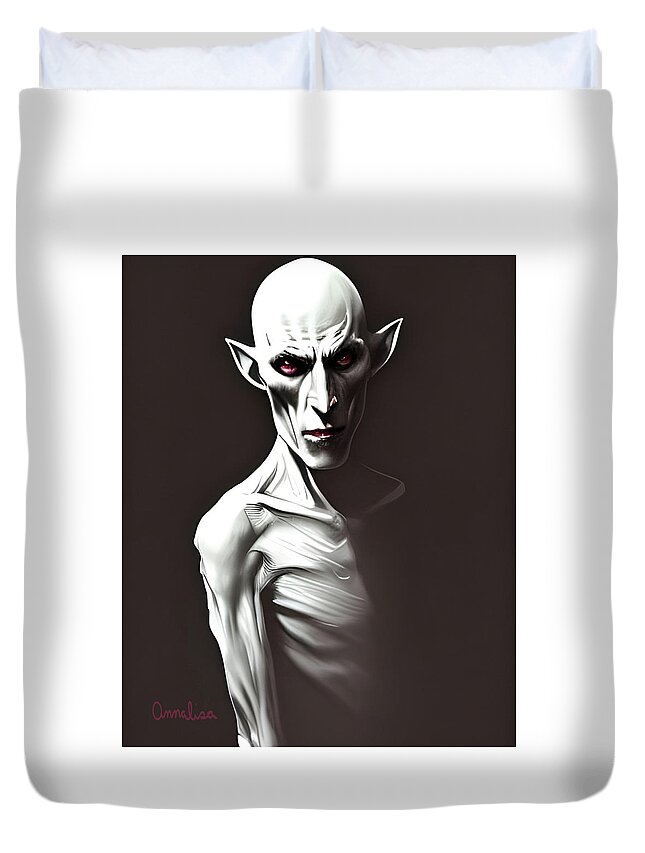 Nosferatu Duvet Cover featuring the digital art Nosferatu in the Shadow by Annalisa Rivera-Franz