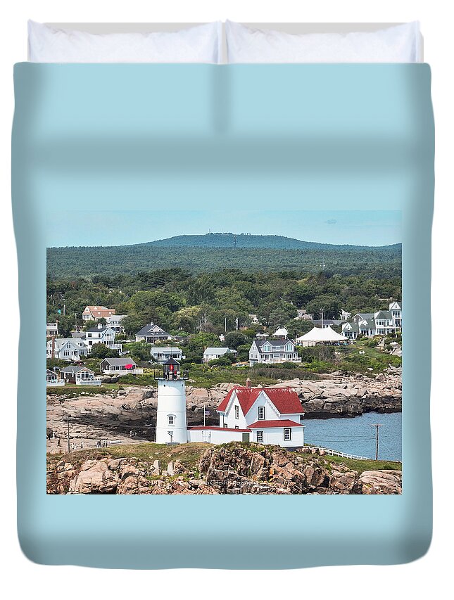  Duvet Cover featuring the photograph Nubble Light and Mt Agamenticus by John Gisis