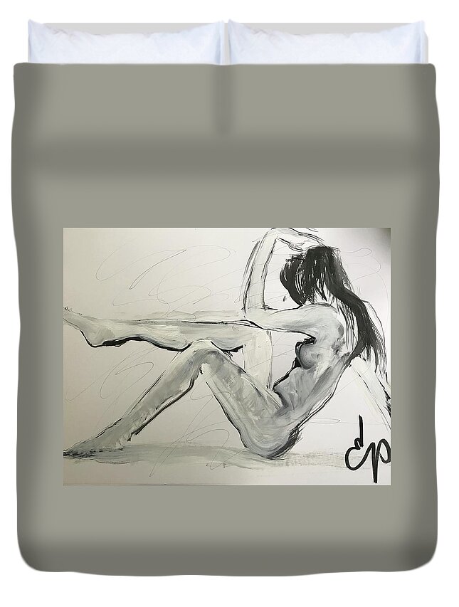 Nude Duvet Cover featuring the drawing Nude by Elizabeth Parashis
