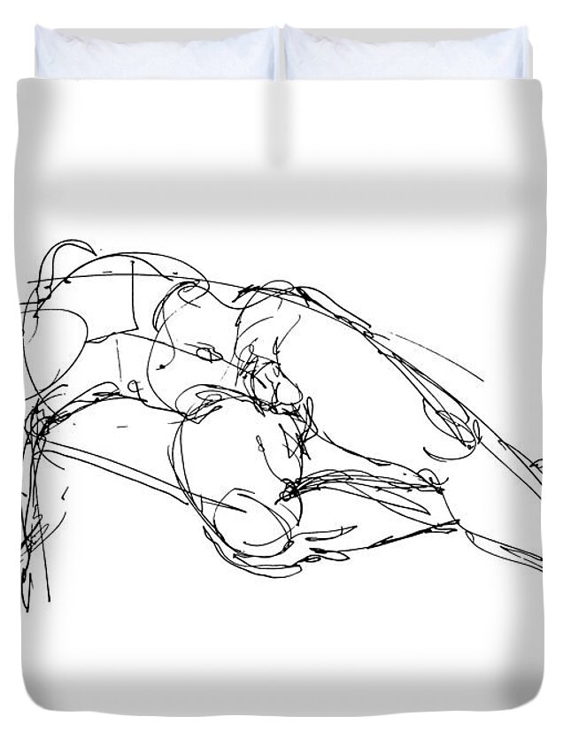 Male Duvet Cover featuring the drawing Nude Male Drawings 1 by Gordon Punt