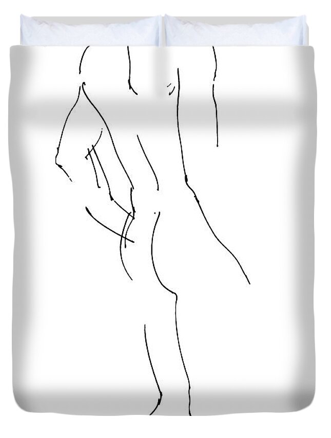 Man hands covering nude woman breasts black and white Duvet Cover