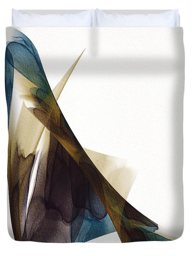 Abstract Duvet Cover featuring the mixed media Number 12 Together abstract ink teal brown by Itsonlythemoon -