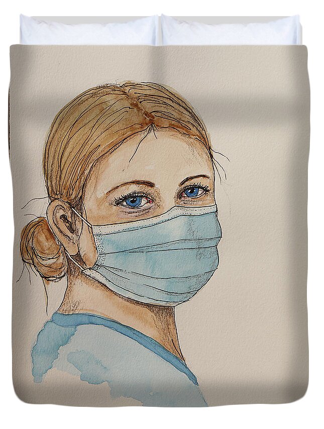 Nurse Duvet Cover featuring the painting Nurse by Lisa Mutch