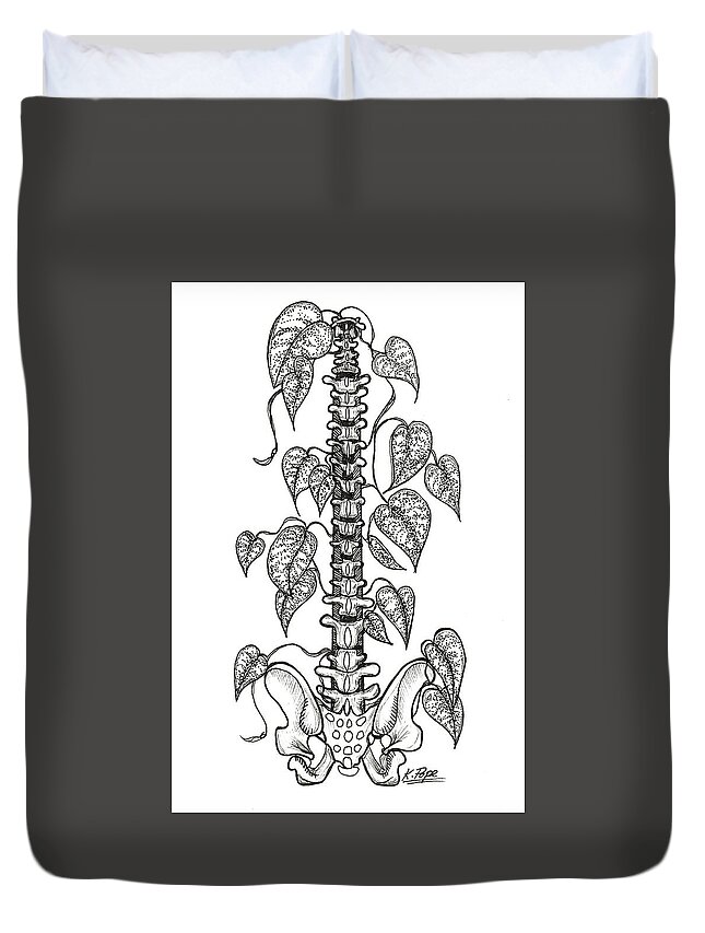 Spine Duvet Cover featuring the drawing Nurtured Strength Spine Plant Support by Kathy Pope