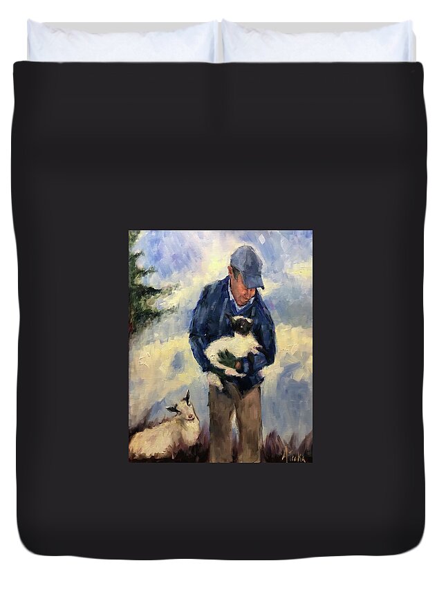 Man Duvet Cover featuring the painting Nurturing with love by Ashlee Trcka