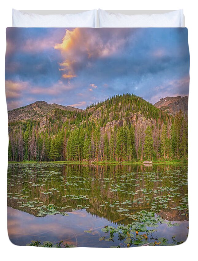 Rmnp Duvet Cover featuring the photograph Nymph Lake Sunrise by Darren White