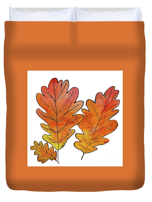 Oak Leaves Duvet Cover featuring the mixed media Oak Leaves by Lisa Neuman