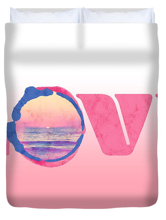 Pink Duvet Cover featuring the digital art Ocean Love by Ana V Ramirez