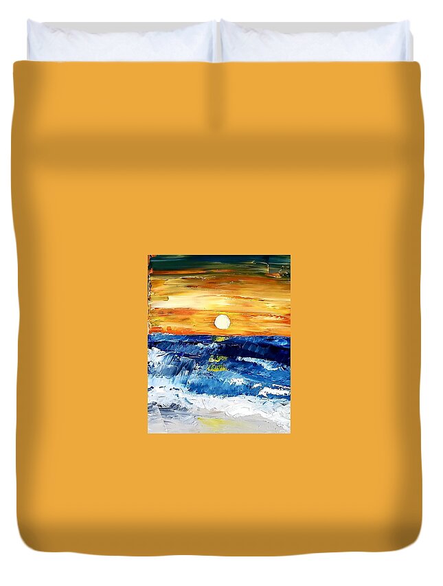  Duvet Cover featuring the painting Ocean Sunset by Amy Kuenzie
