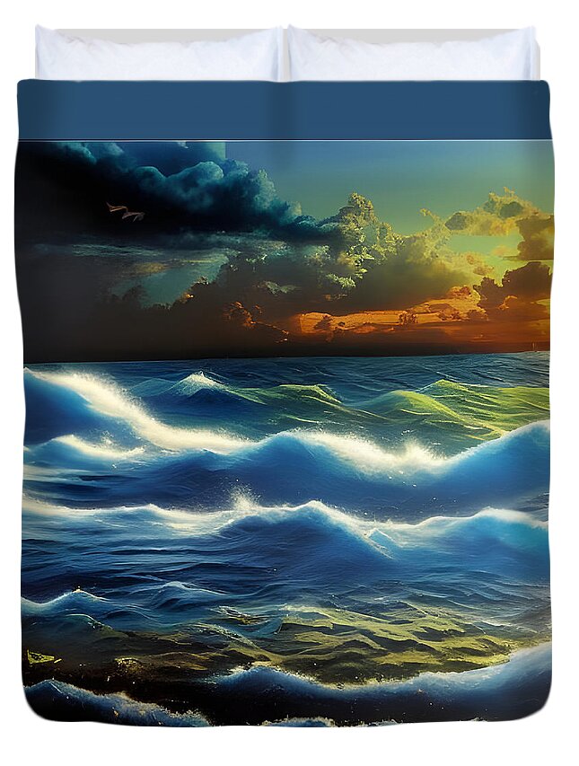 Newby Duvet Cover featuring the digital art Ocean Sunset by Cindy's Creative Corner