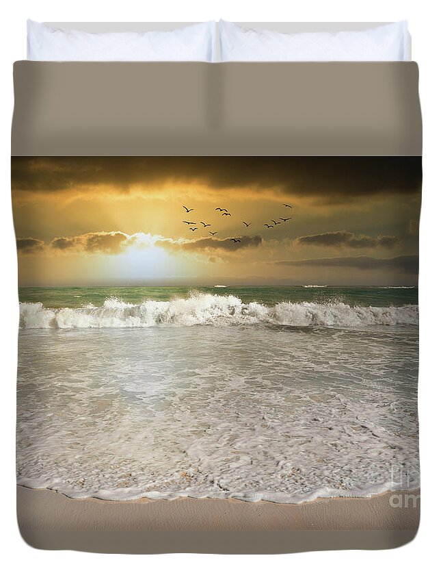 Ocean Duvet Cover featuring the photograph Ocean sunset Photo 156 by Lucie Dumas
