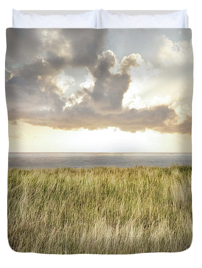 Clouds Duvet Cover featuring the photograph Ocean View along the Coast in Soft Hues by Debra and Dave Vanderlaan
