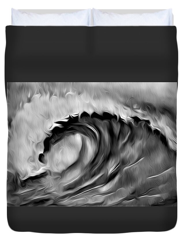 Ocean Wave Duvet Cover featuring the digital art Ocean Wave Abstract - B/W by Ronald Mills