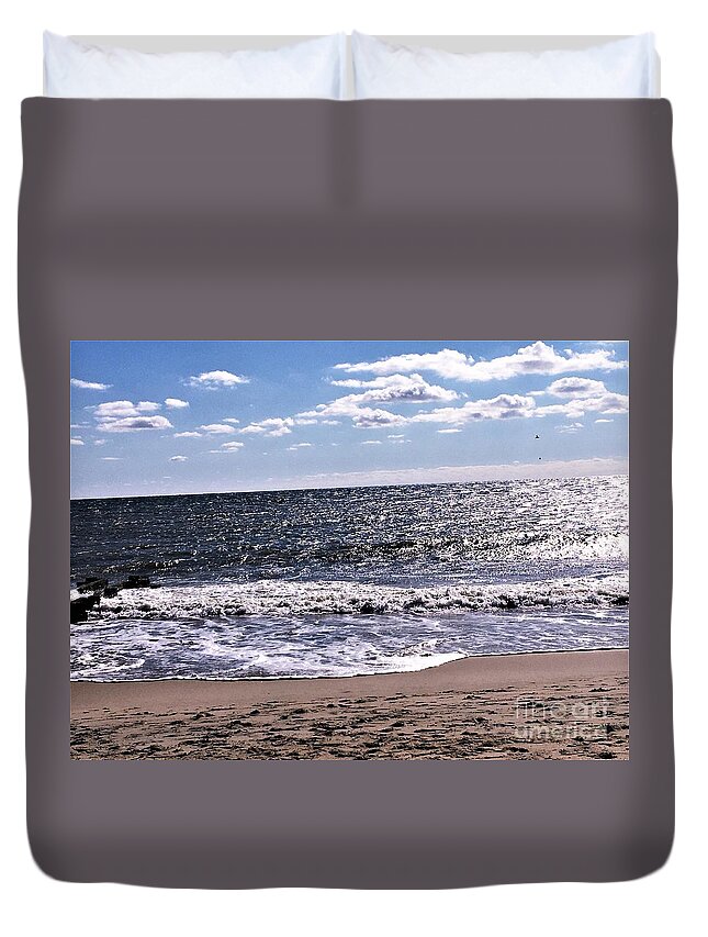 Flowers Duvet Cover featuring the photograph Ocean Waves At Rehoboth Beach Delaware by Debra Lynch