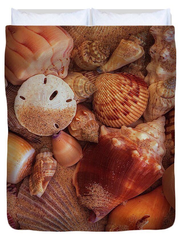 Beach Duvet Cover featuring the photograph Oceanside Beach House Seashell Collection by Mark Graf