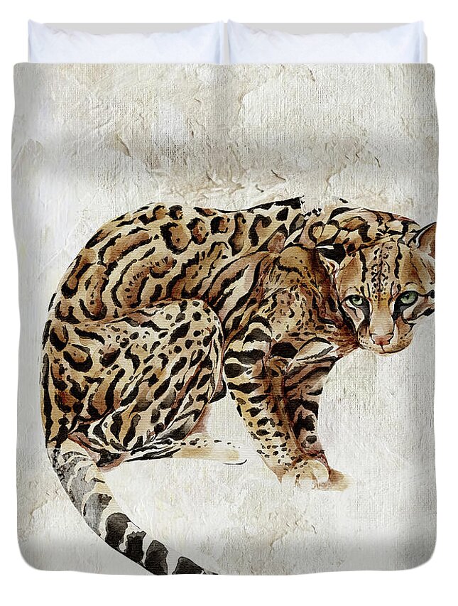 Ocelot Duvet Cover featuring the painting Ocelot Wild Cat Animal Painting by Garden Of Delights