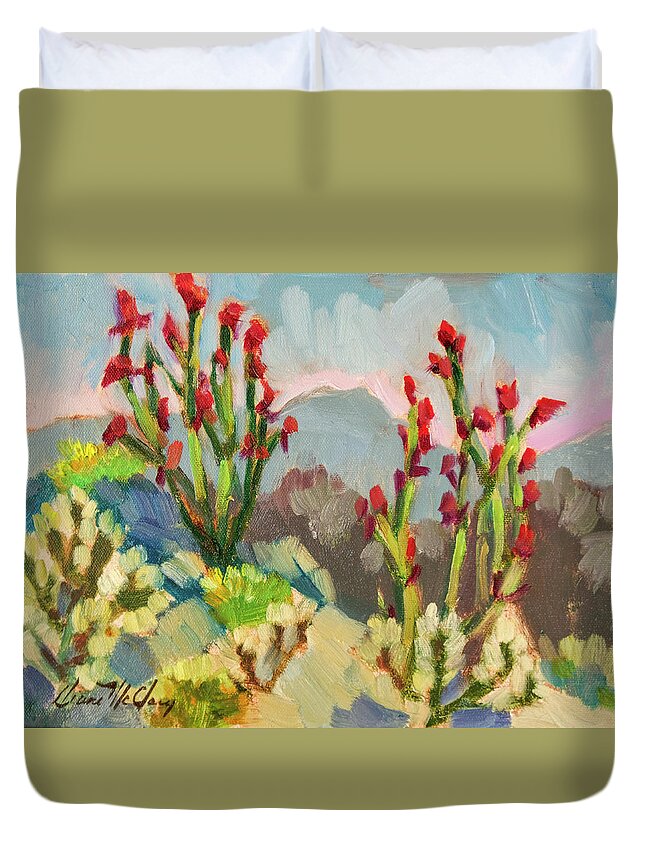 Ocotillo Duvet Cover featuring the painting Ocotillo and Cholla - Living Desert by Diane McClary