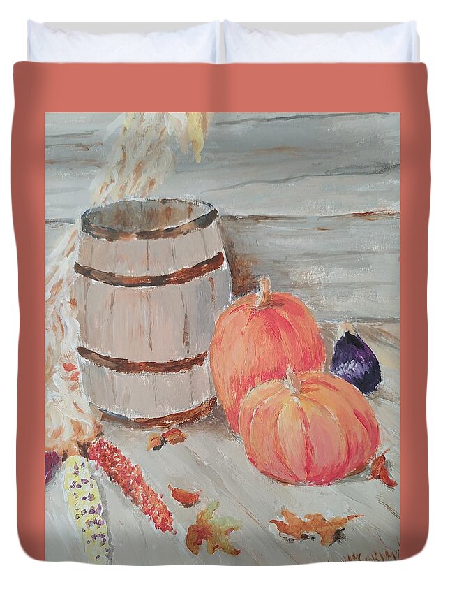 Pumpkins Duvet Cover featuring the painting October Harvest by ML McCormick
