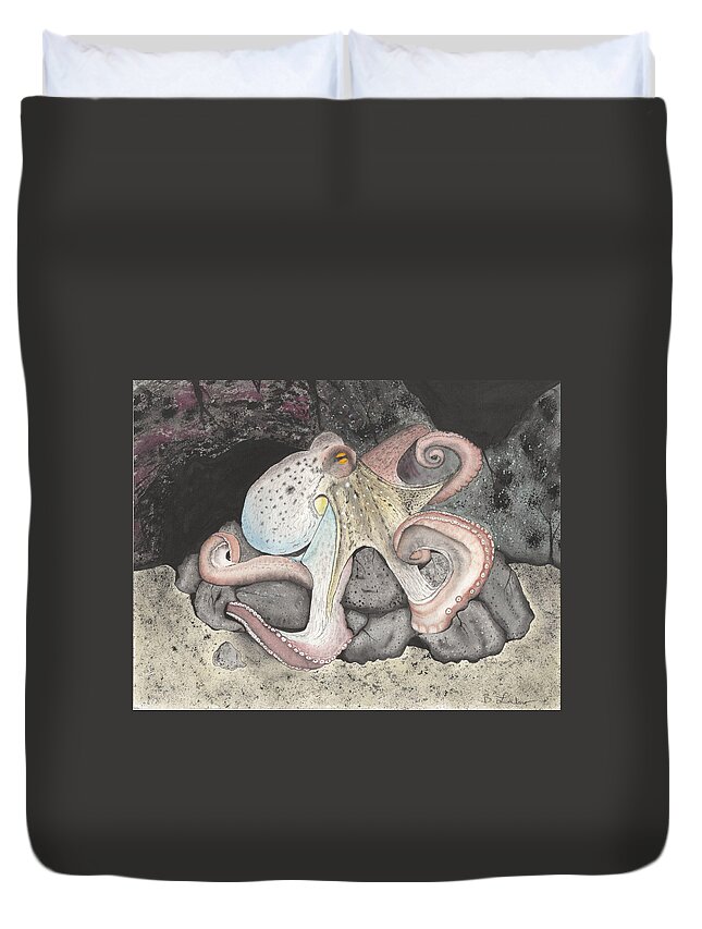 Octopus Duvet Cover featuring the painting Octopus by Bob Labno