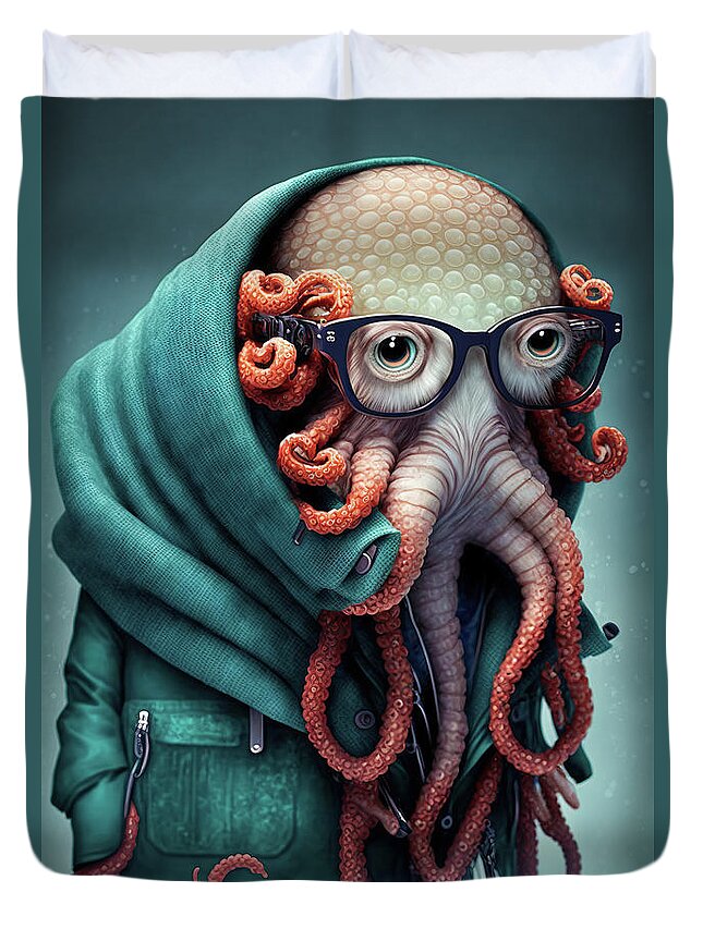 Octopus Duvet Cover featuring the digital art Octopus Fashion 01 by Matthias Hauser