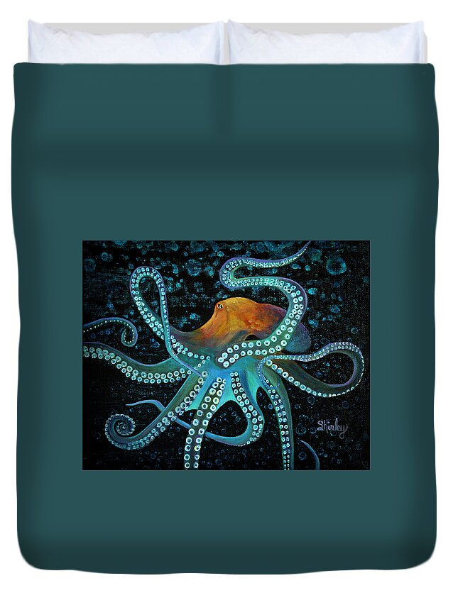 Octopus Duvet Cover featuring the painting Octopus by Shirley Dutchkowski