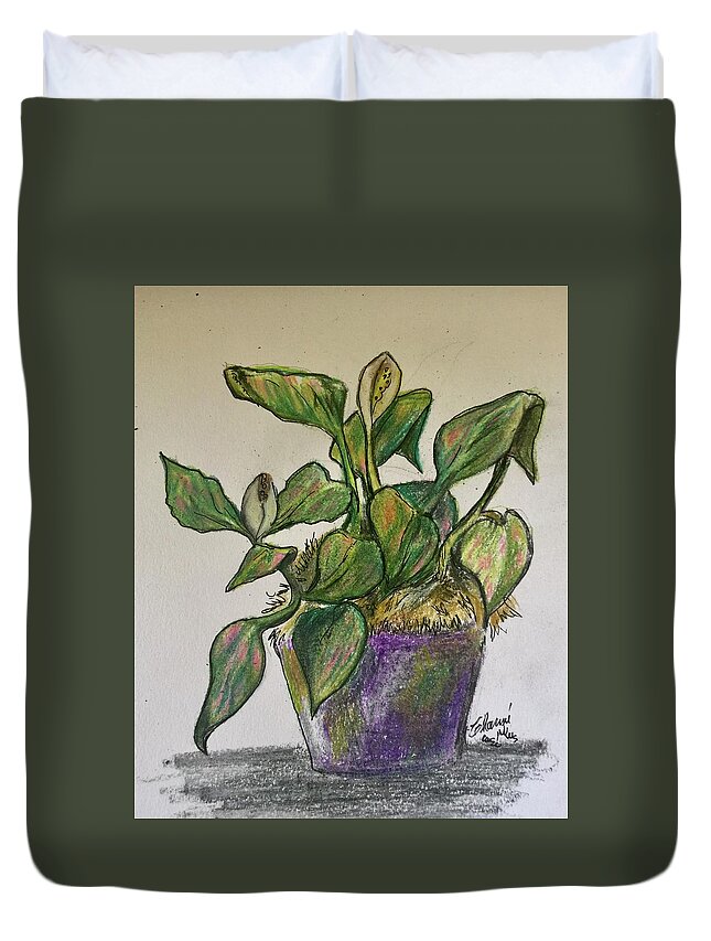 A Drawing In Colored Pencil And Ink O Honor All Mothers On Mother's Day. They All Deserve The Best! Duvet Cover featuring the drawing Ode to Mothers' Day by Charme Curtin