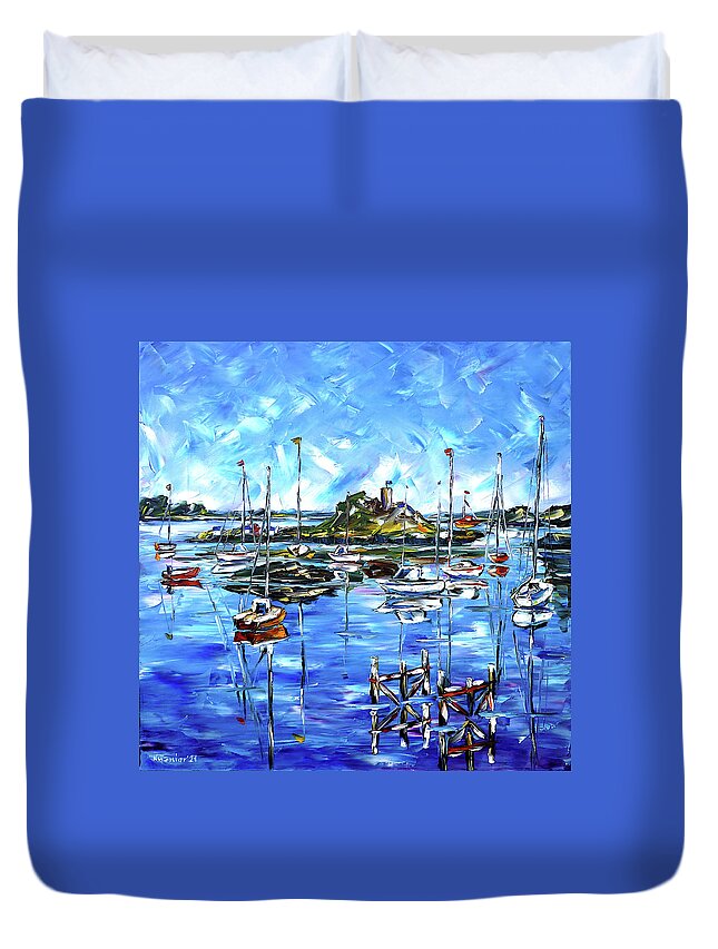Harbor Scene Duvet Cover featuring the painting Off The Coasts Of Brittany by Mirek Kuzniar