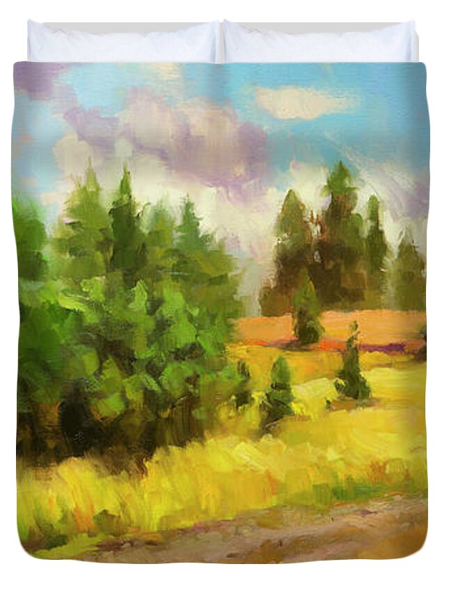 Landscape Duvet Cover featuring the painting Off the Grid by Steve Henderson