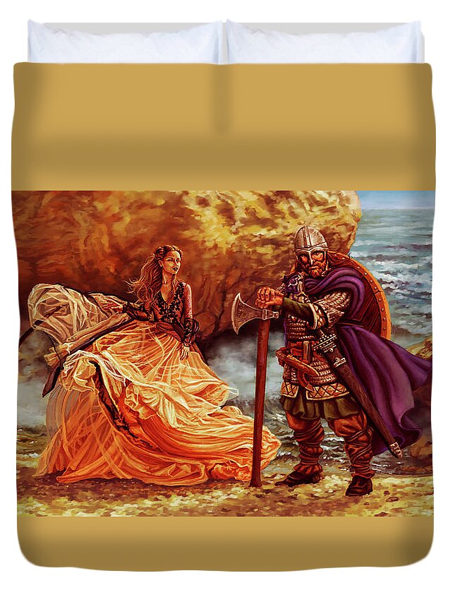  Duvet Cover featuring the painting Off to War by Hans Neuhart