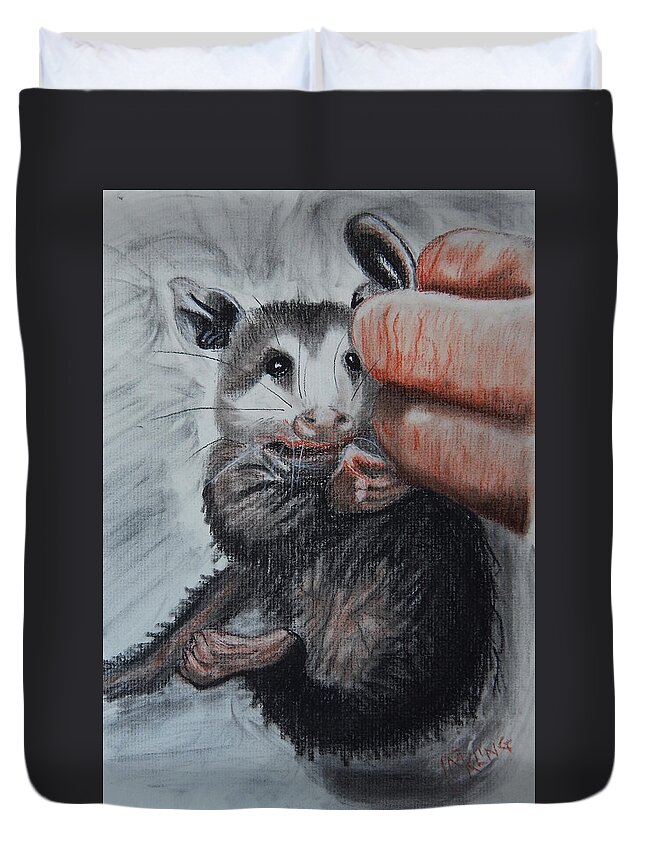 Charcoal Duvet Cover featuring the drawing Oh Noes by Mike Kling