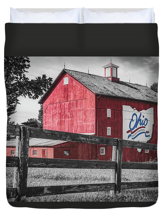 Columbus Ohio Duvet Cover featuring the photograph Ohio Bicentennial Barn in Red White and Blue by Gregory Ballos