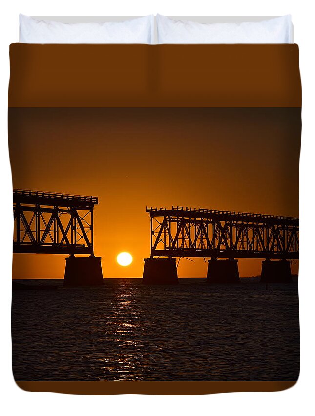 Old Duvet Cover featuring the photograph Old Bahia Honda Rail Bridge Sunset by Monika Salvan
