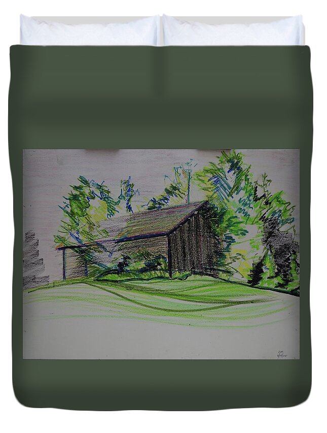 Plein Air Duvet Cover featuring the pastel Old Barn At Wason Pond by Sean Connolly