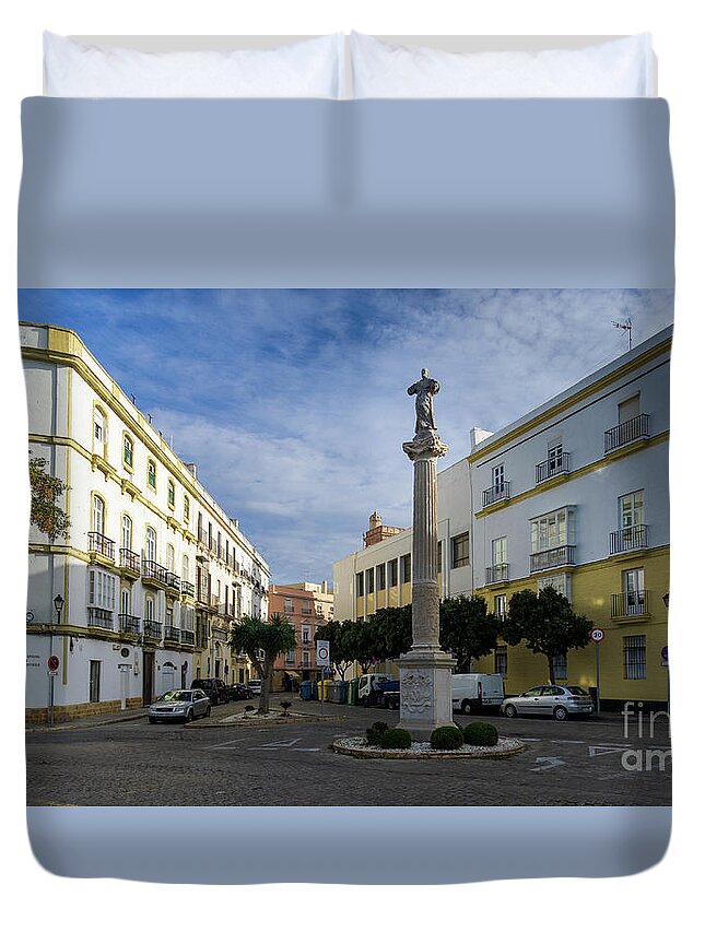 Seafront Duvet Cover featuring the photograph Old Cadiz Center Street Blue Sky Andalusia by Pablo Avanzini