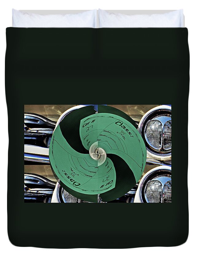 Car Duvet Cover featuring the digital art Old car sign polar coordinates layered by Karl Rose
