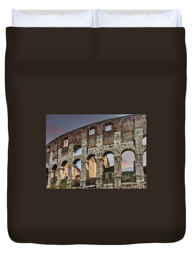 Abstract Duvet Cover featuring the photograph Old Coliseum in Rome at Dusk by Darryl Brooks