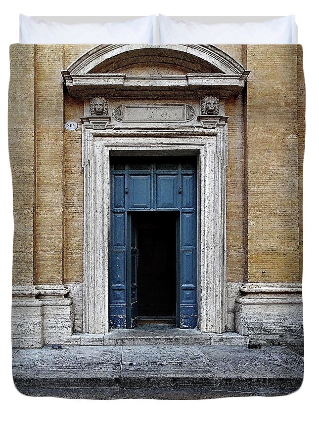 Door Duvet Cover featuring the photograph Old Door Somewhere in Rome, Italy by Lyuba Filatova