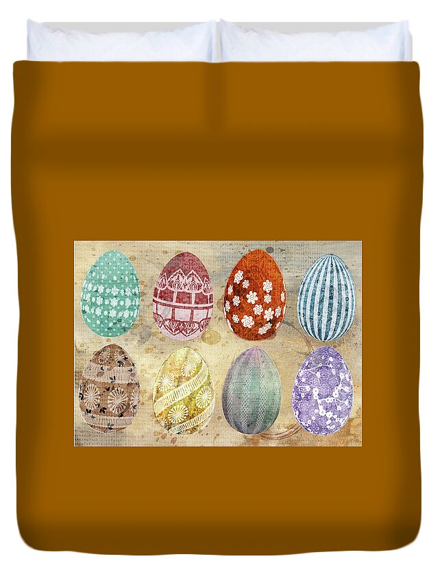 Easter Duvet Cover featuring the mixed media Old Fashioned Easter Eggs by Moira Law