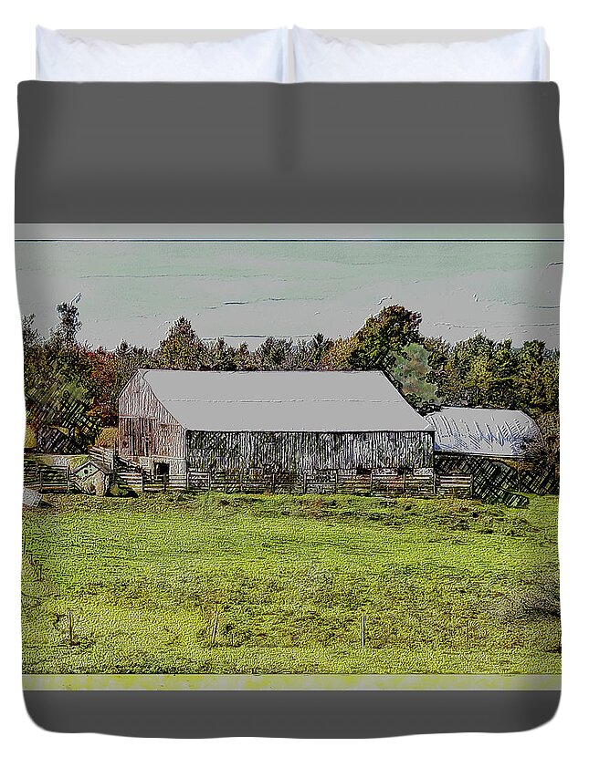 Rural Duvet Cover featuring the photograph Old Fashioned Farmyard Barn by Leslie Montgomery