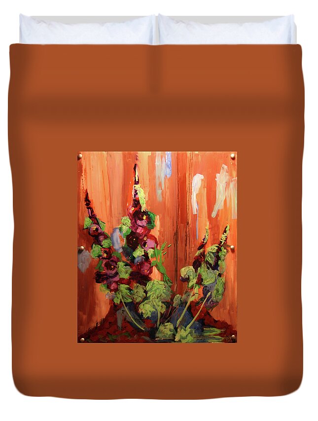 Flowers Duvet Cover featuring the painting Old Friends by Marilyn Quigley