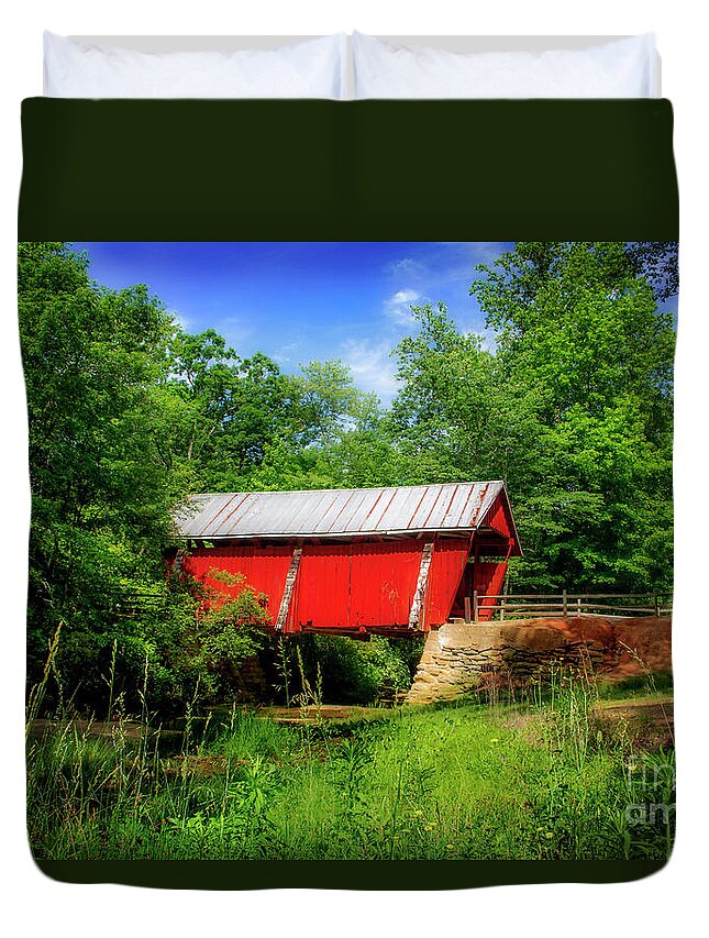 Landrum Duvet Cover featuring the photograph Old Landrum Covered Bridge by Shelia Hunt