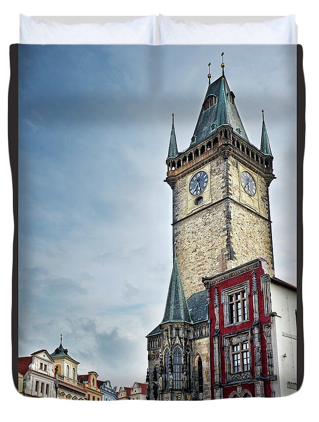 Prague Duvet Cover featuring the photograph Old Prague City hall by Delphimages Photo Creations